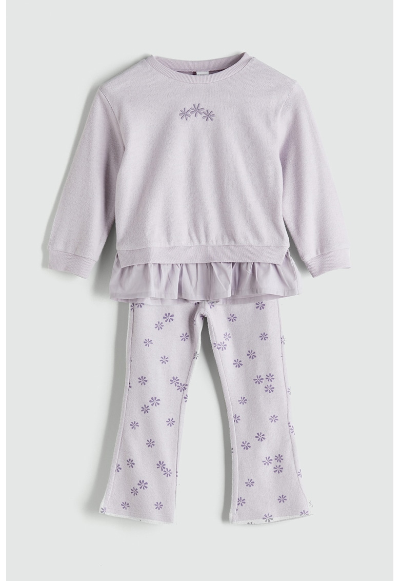 Set de bluza si pantaloni cu model floral - Lila