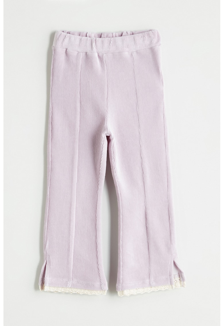 Pantaloni de reiat cu detalii de dantela - Roz pastel