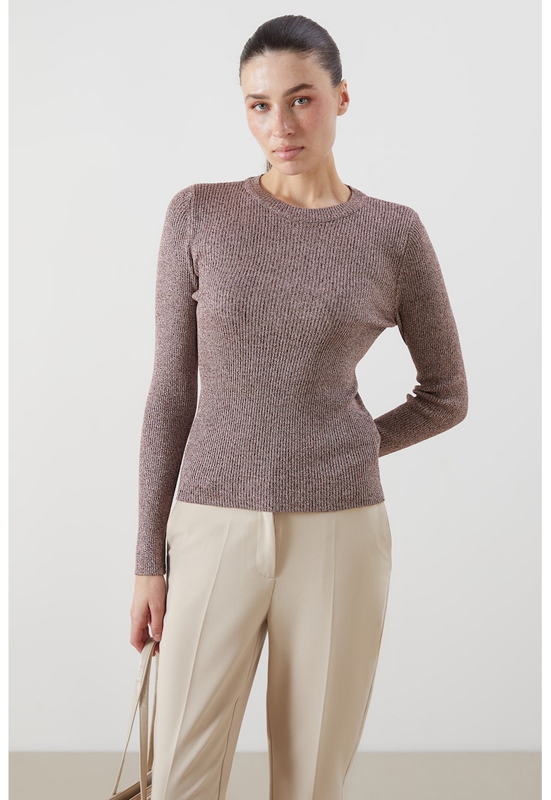 Pulover slim fit cu aspect stralucitor - Grej