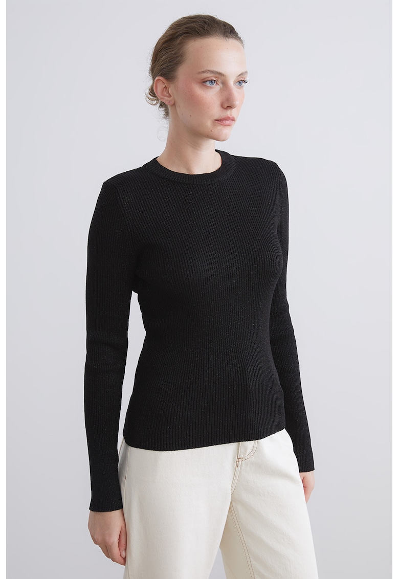 Pulover slim fit cu aspect stralucitor - Negru