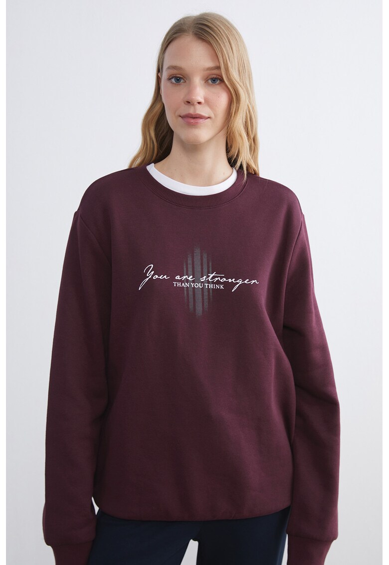 Bluza de trening cu text - Visiniu