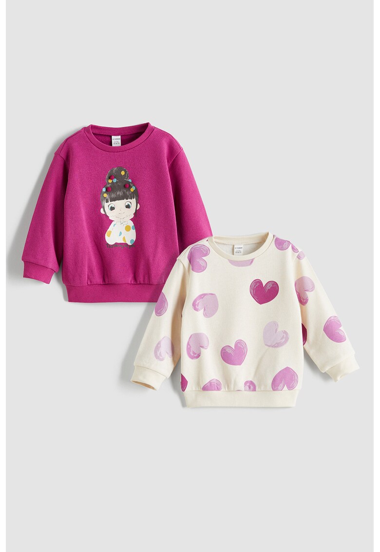 Set de bluze de trening cu decolteu la baza gatului - 2 piese - Violet/Crem