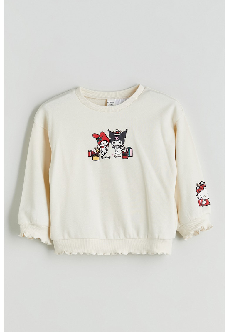 Bluza de trening cu margini valurite - Crem