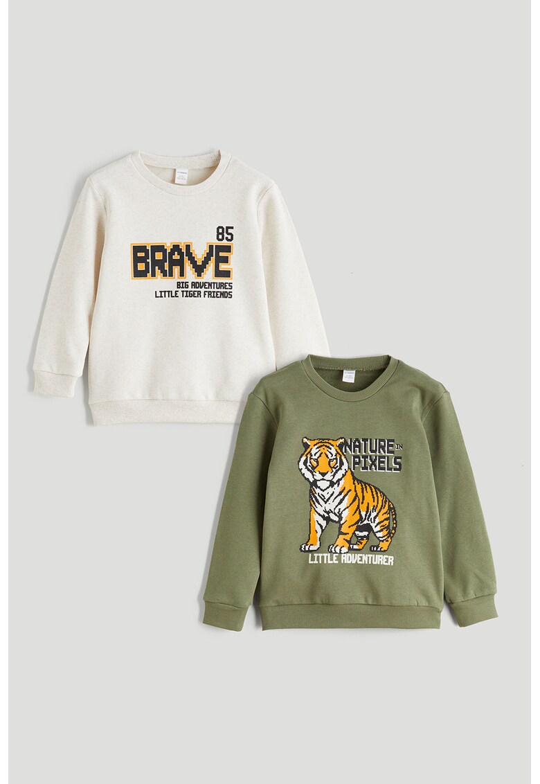 Set de bluze de trening cu imprimeu - 2 piese - Verde sparanghel