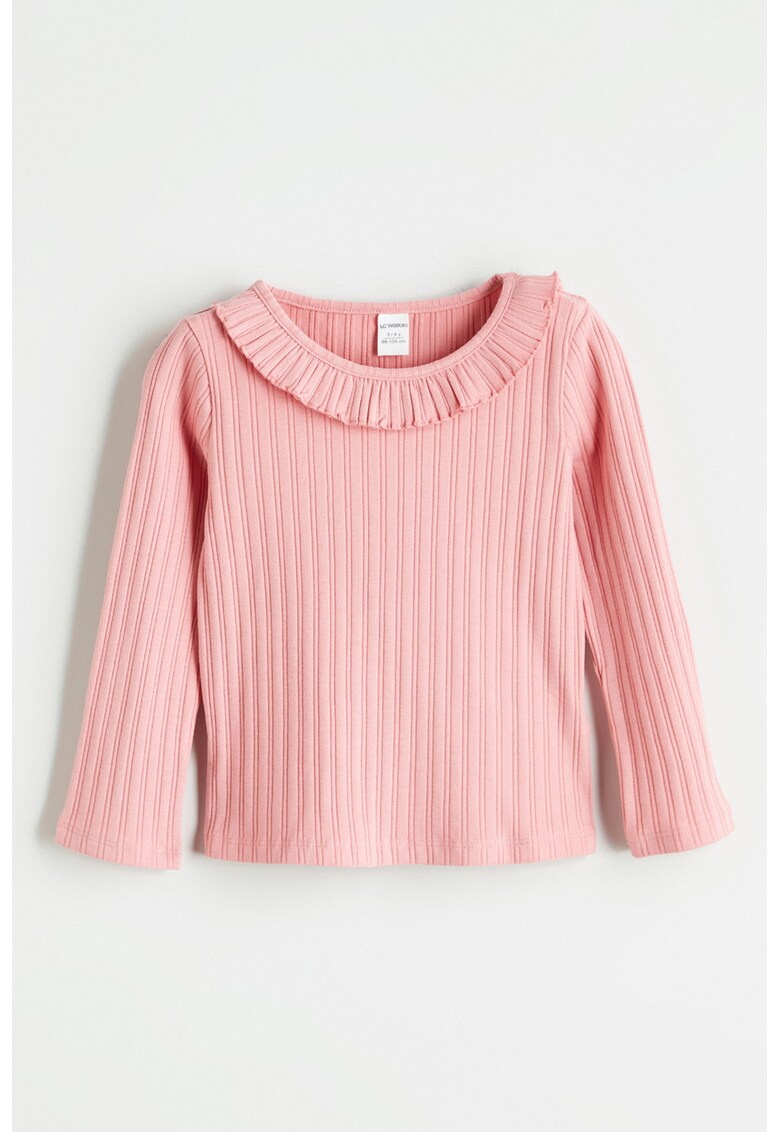 Bluza striata cu guler cu volane - Roz pastel