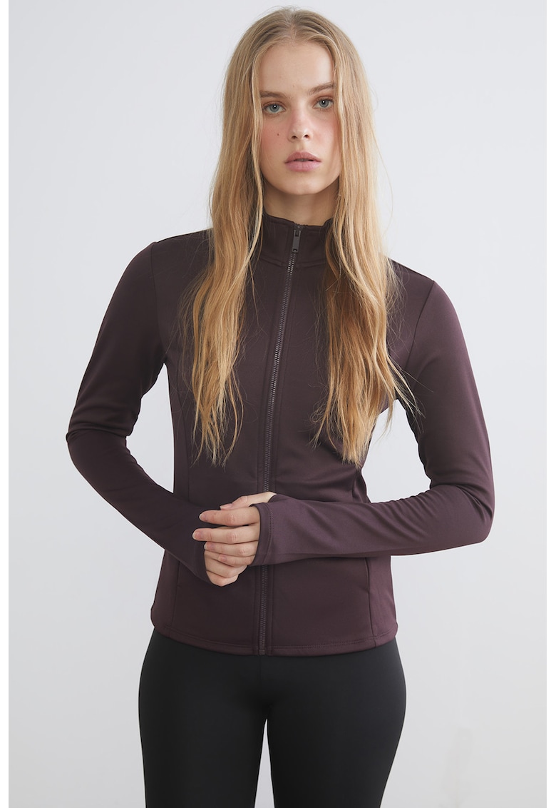 Bluza de trening cu guler mediu si fermoar