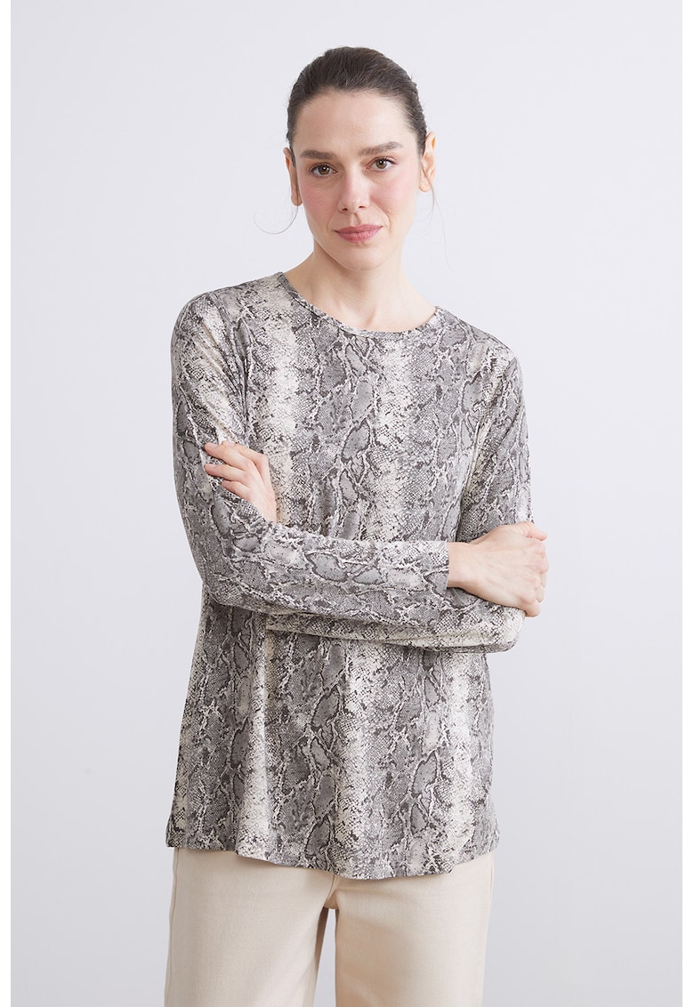 Bluza cu decolteu la baza gatului si imprimeu