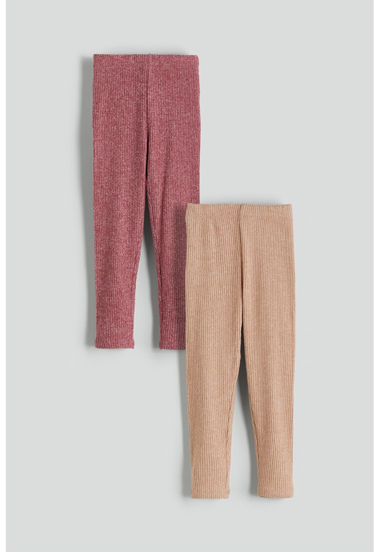 Set de colanti striati - 2 perechi - Piersica/Roz