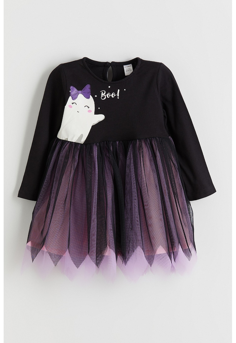 Rochie cu garnitura cu strat exterior din tul si imprimeu de Halloween