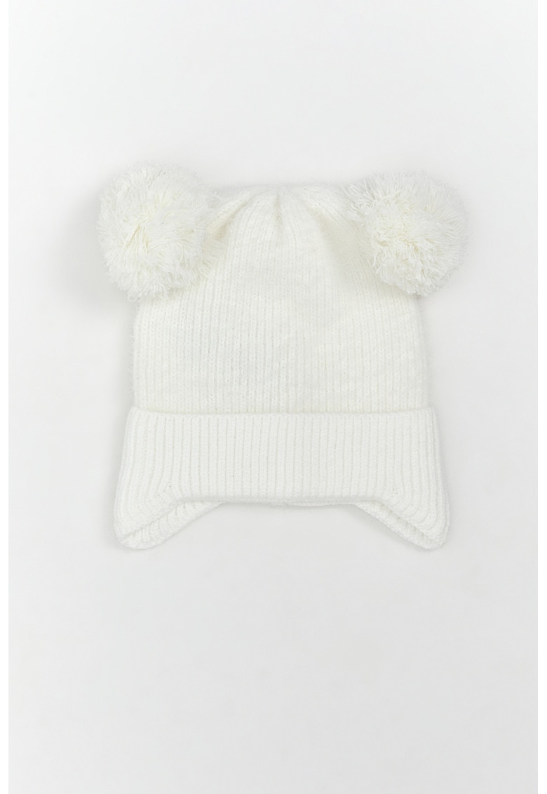 Caciula striata de iarna cu aplicatii cu ciucuri