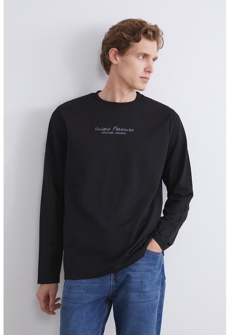 Bluza din amestec de bumbac cu imprimeu text