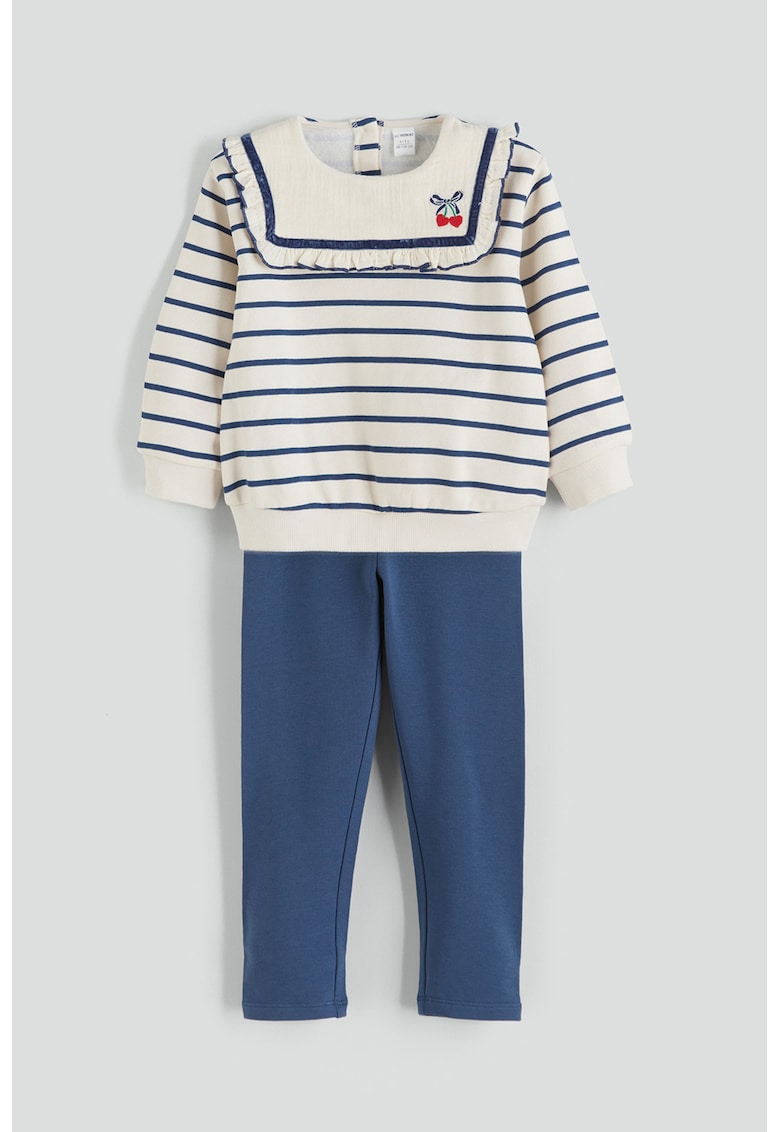 Set de bluza cu dungi si pantaloni - 2 piese - Alb/Albastru