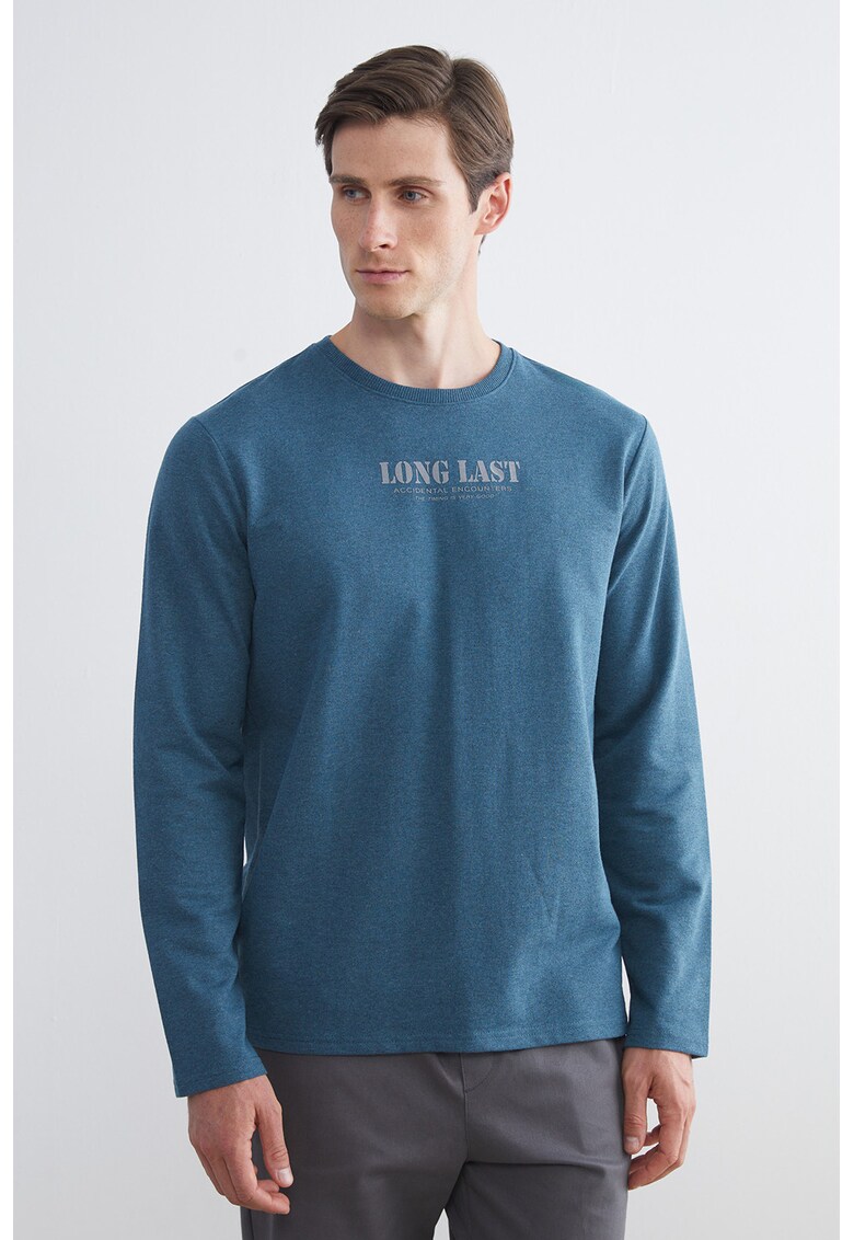 Bluza din amestec de bumbac cu imprimeu text