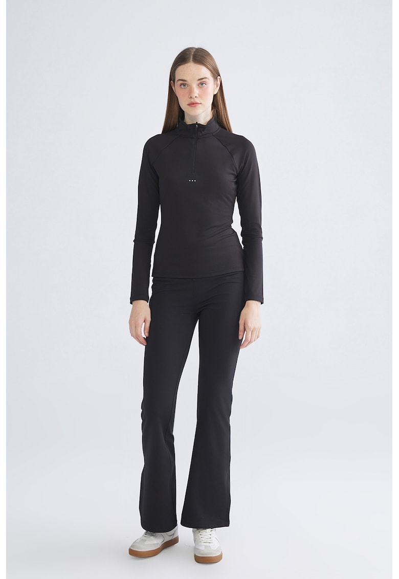 Bluza cu fenta scurta cu fermoar - Negru