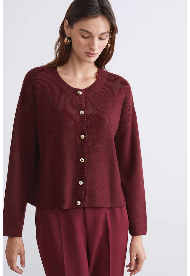 Cardigan din amestec de viscoza - Visiniu