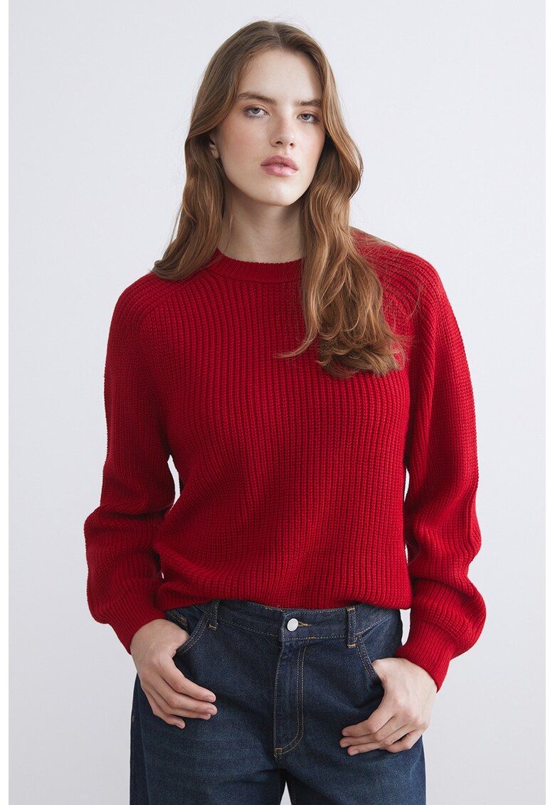 Pulover cu maneci raglan - Rosu vermillion