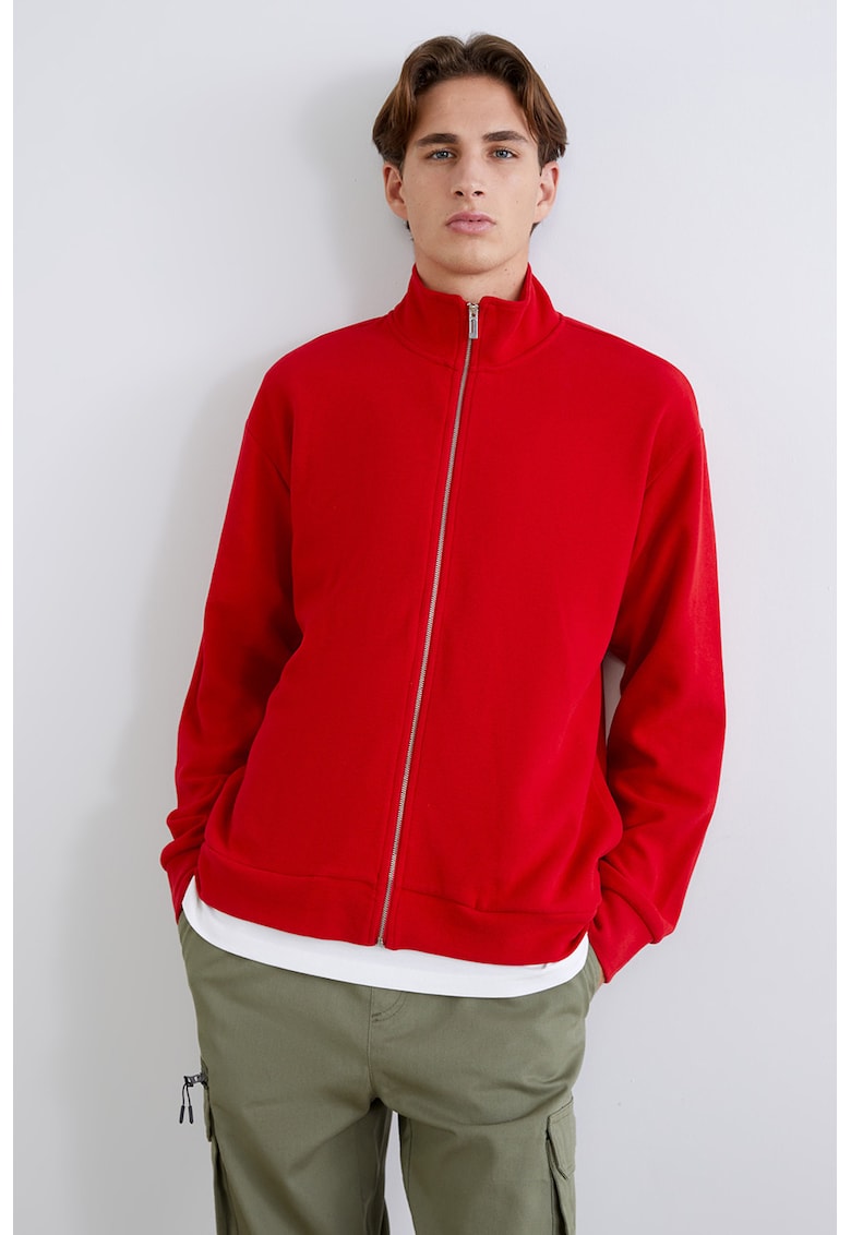 Bluza de trening cu fermoar si guler scurt