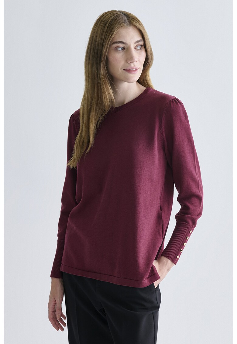 Pulover tricotat fin din bumbac - Rosu inchis