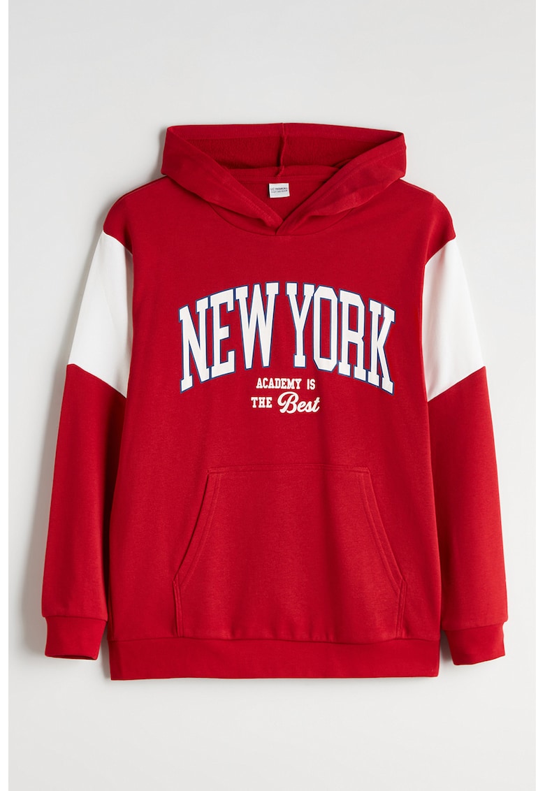 Hanorac cu model colorblock si imprimeu text