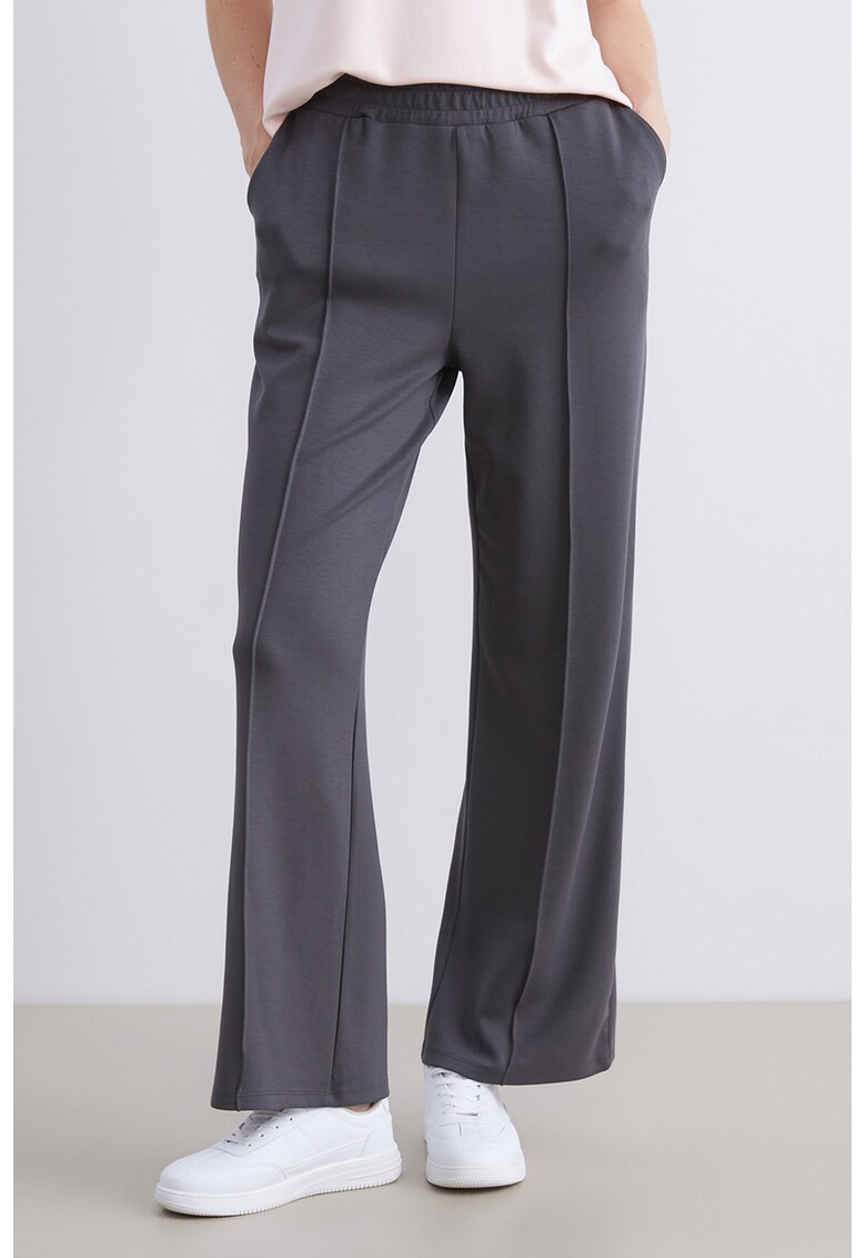 Pantaloni cu croiala dreapta si striatie in relief - Gri inchis