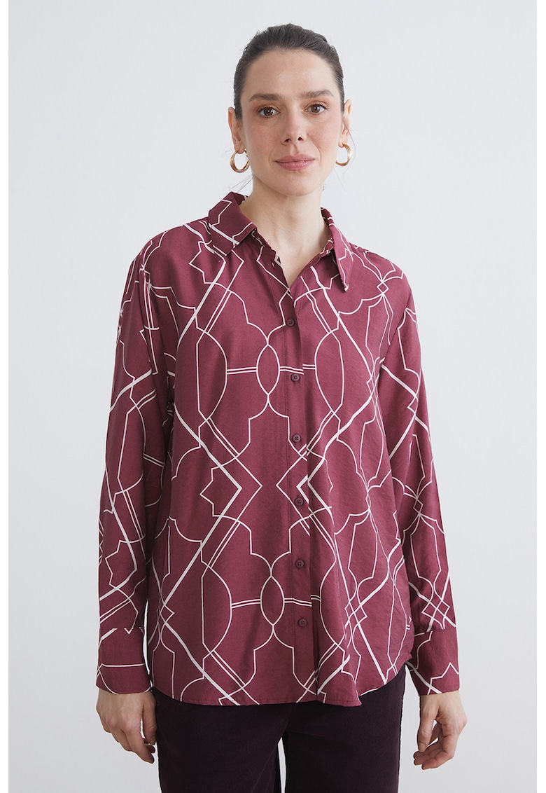 Camasa cu model - Alb optic/Rosu