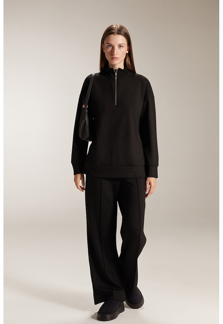 Bluza de trening cu fenta cu fermoar - Negru