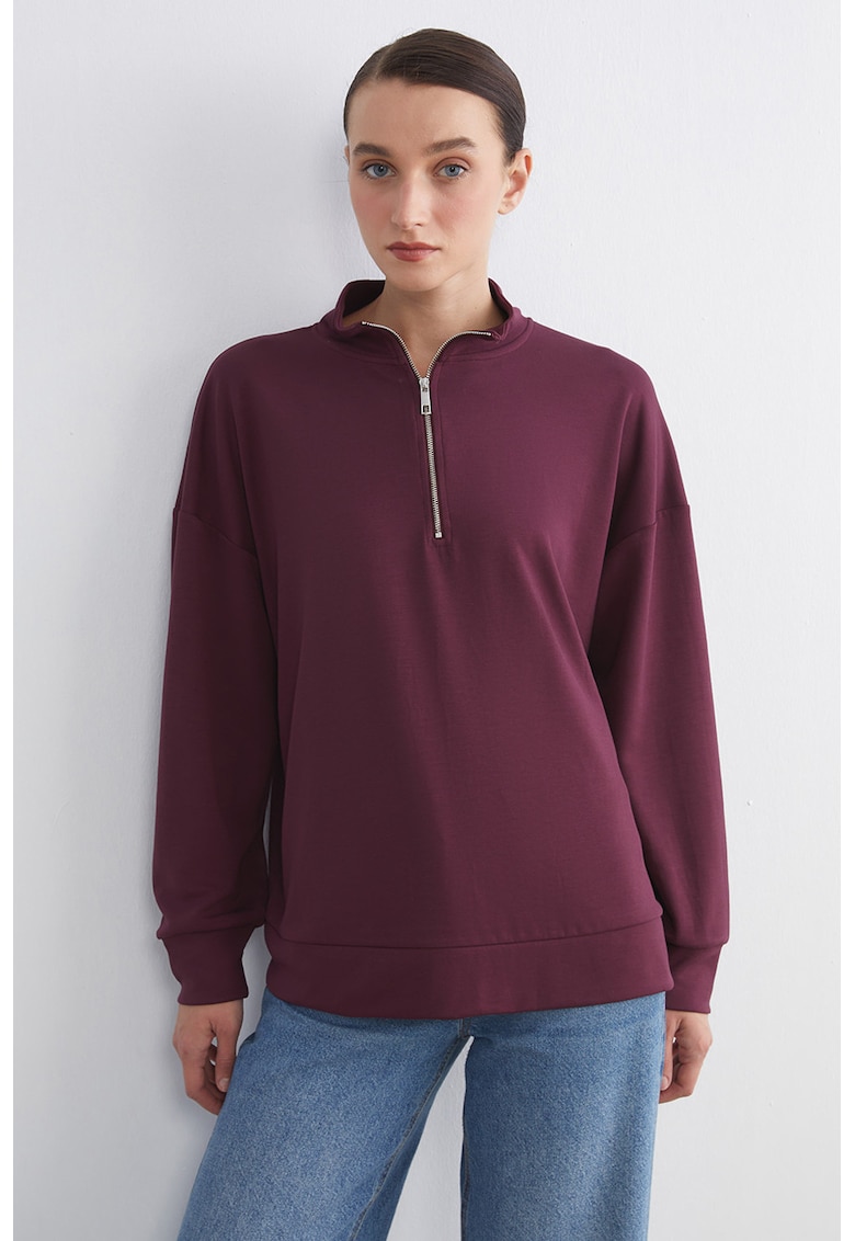 Bluza de trening cu fenta cu fermoar - Visiniu