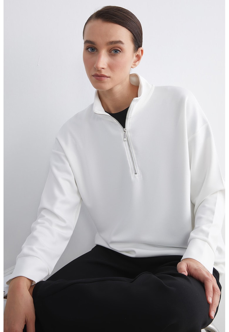 Bluza de trening cu fenta cu fermoar - Alb