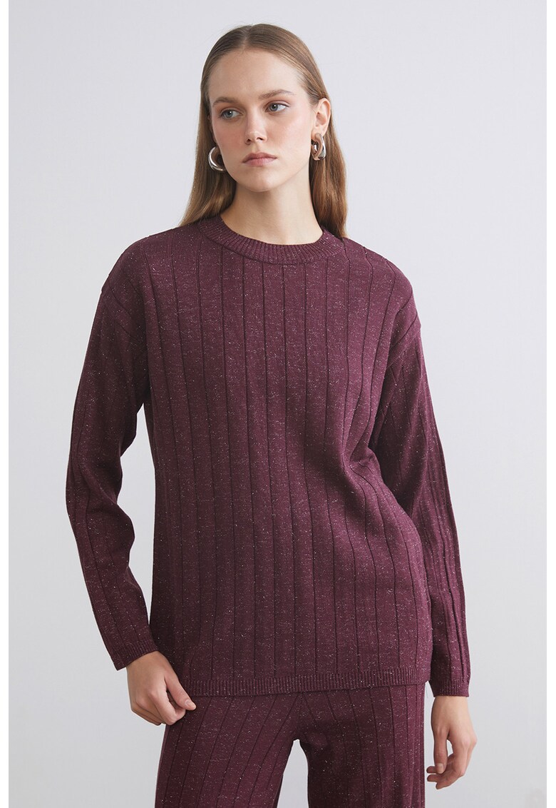 Pulover din lurex cu decolteu la baza gatului - Violet tyrian