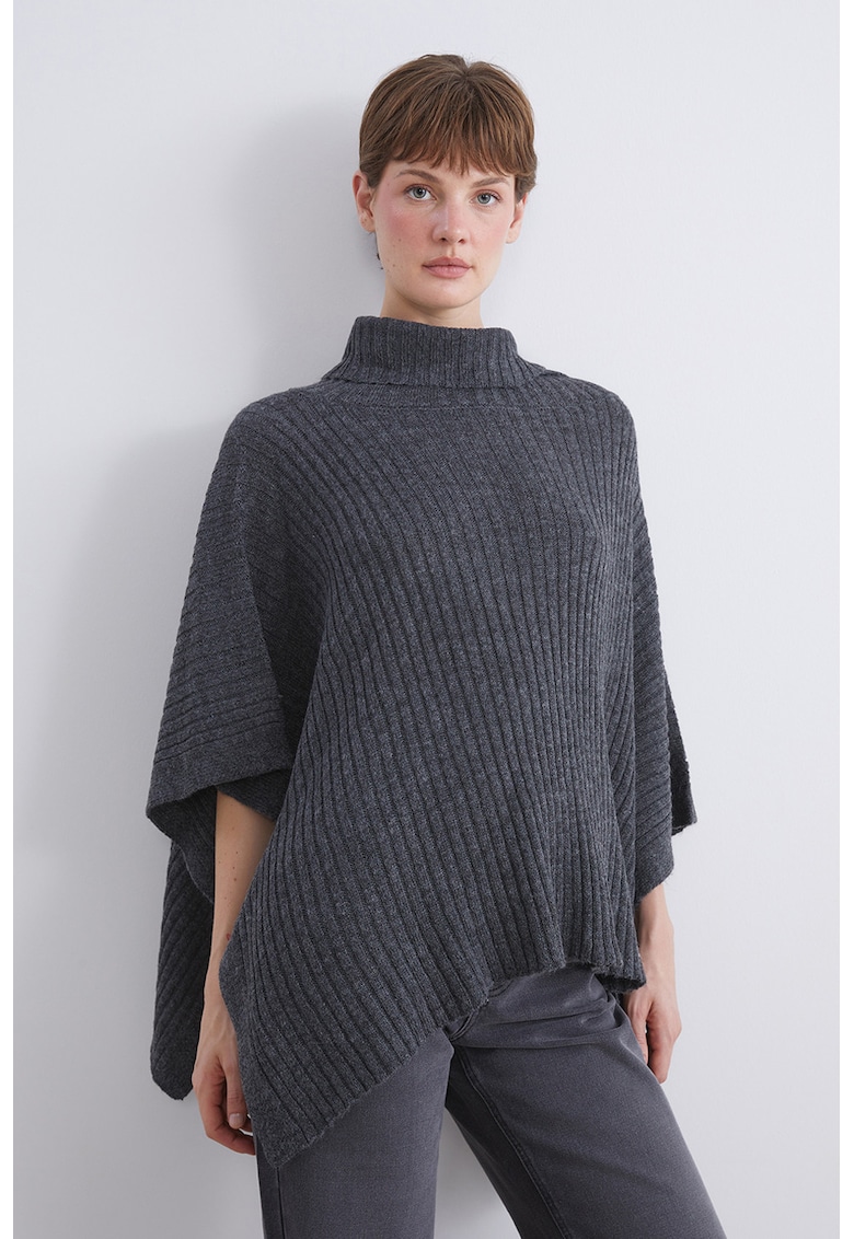 Poncho striat cu guler inalt