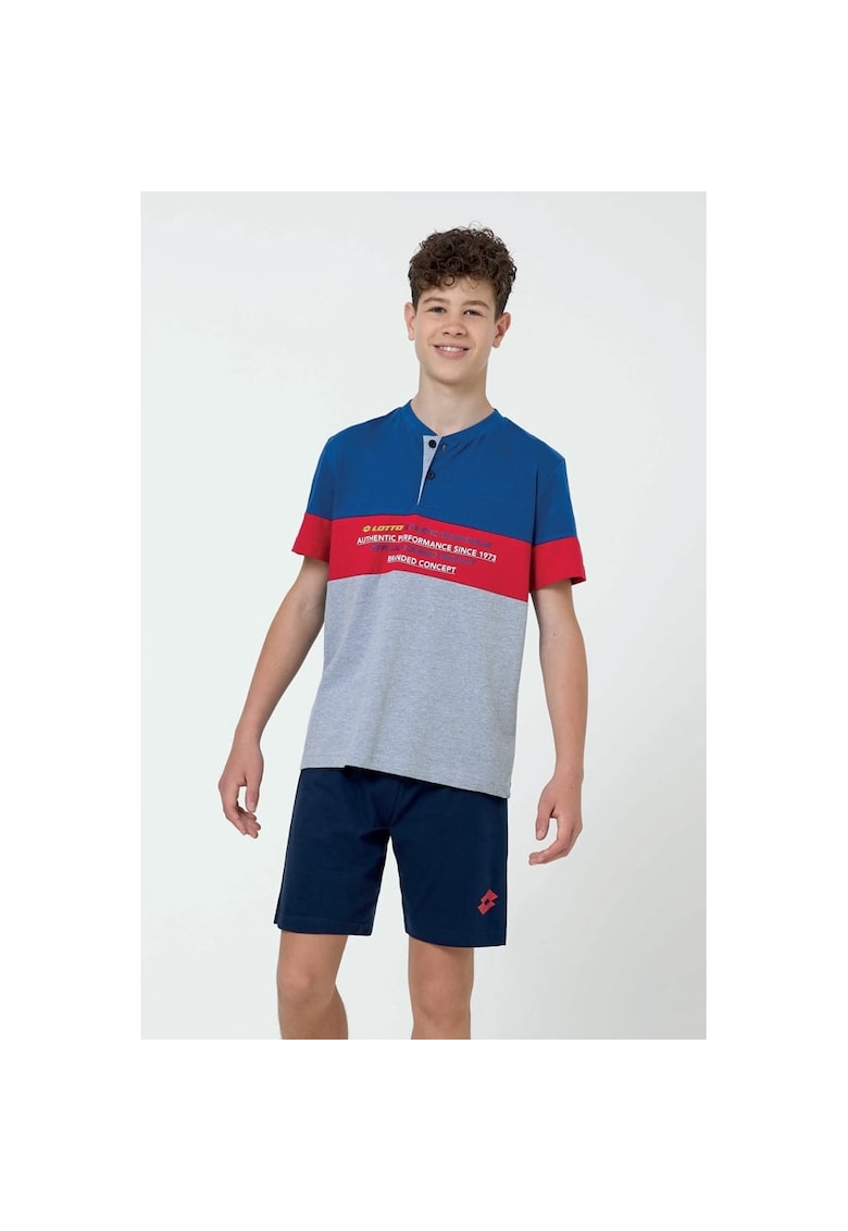 PIjama scurta cu guler Henley