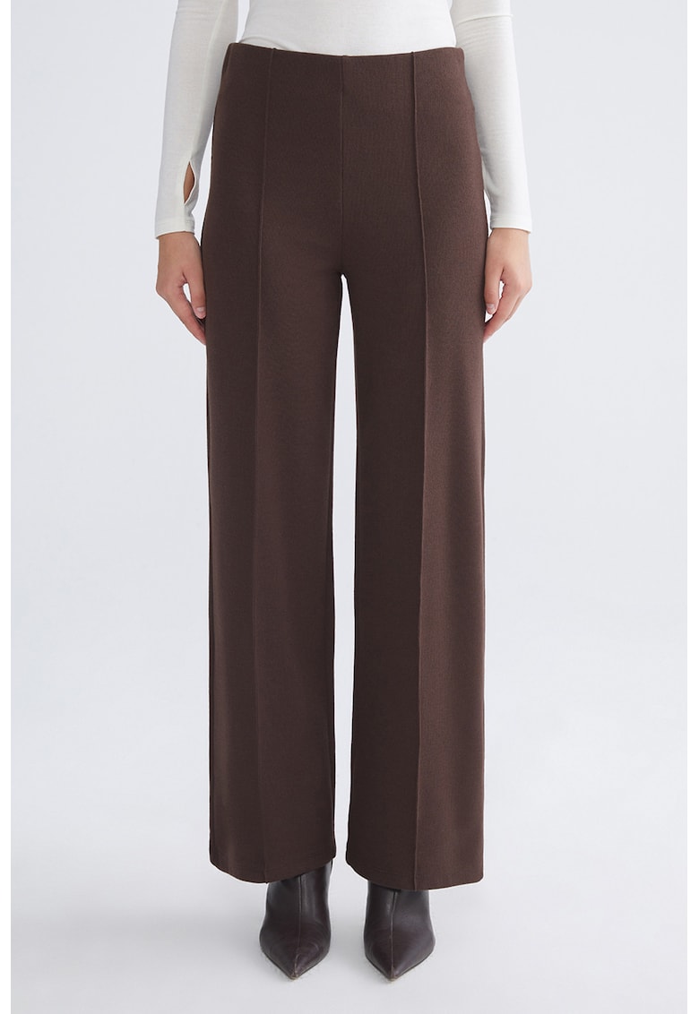 Pantaloni striati cu croiala ampla - Maro inchis