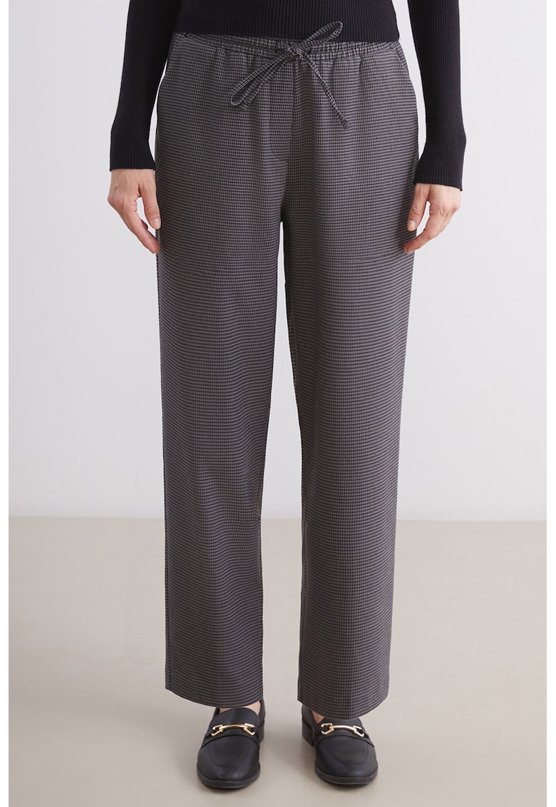 Pantaloni cu model houndstooth si talie ajustabila
