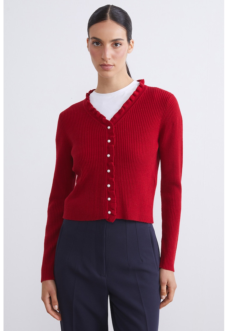 Cardigan din amestec de lana cu decolteu in V