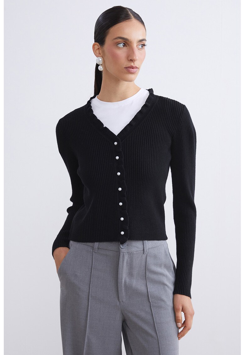 Cardigan din amestec de lana cu decolteu in V