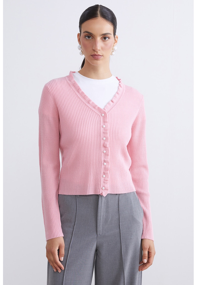 Cardigan din amestec de lana cu decolteu in V