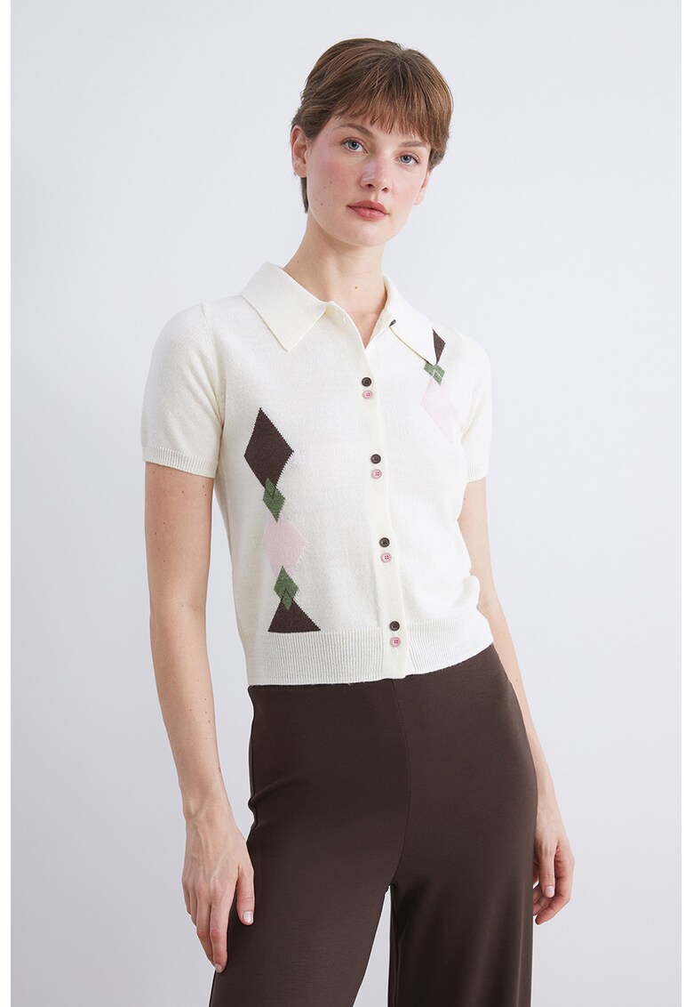 Pulover din amestec de lana cu maneci scurte