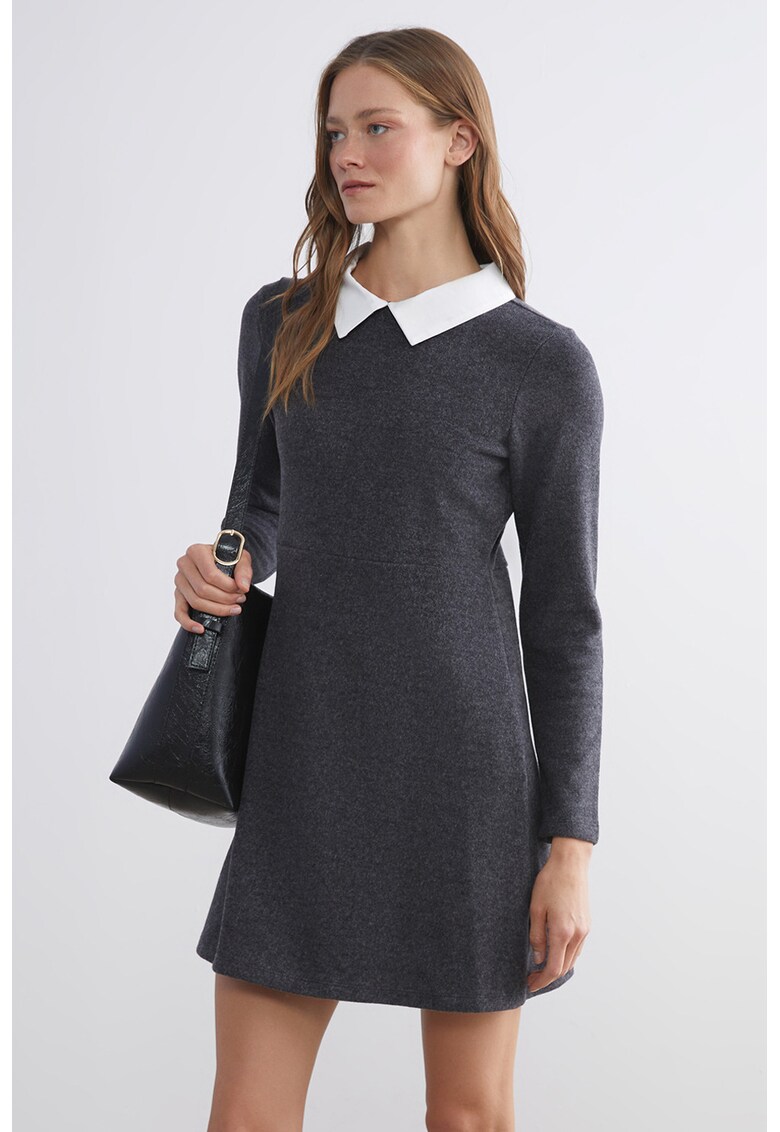 Rochie mini cu croiala in A - Alb optic/Gri inchis