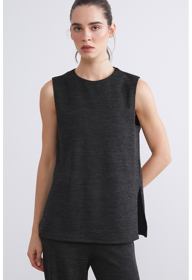 Pulover lejer cu decolteu la baza gatului - Negru stins