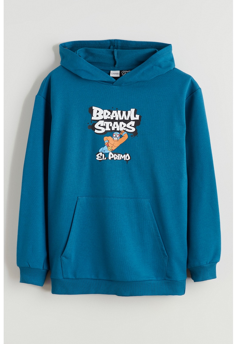 Hanorac cu imprimeu si buzunar kangaroo - Albastru deschis