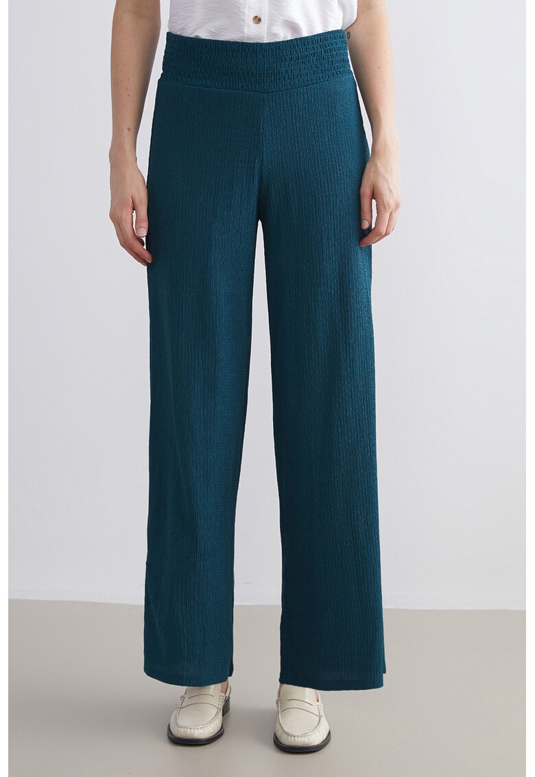 Pantaloni cu croiala ampla si talie elastica - Albastru petrol