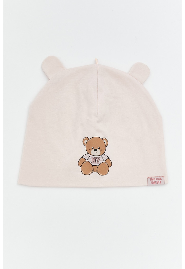 Caciula din amestec de bumbac cu imprimeu cu ursulet