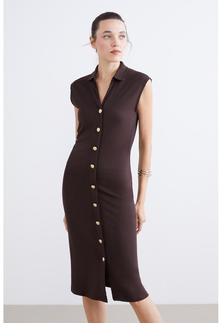 Rochie midi fara maneci cu nasturi
