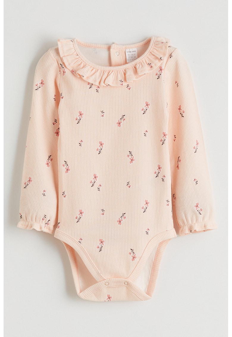 Body cu maneci lungi - model floral si detalii cu volane