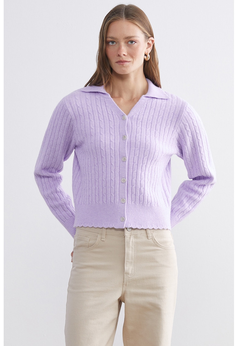 Cardigan cu model uni si guler clasic