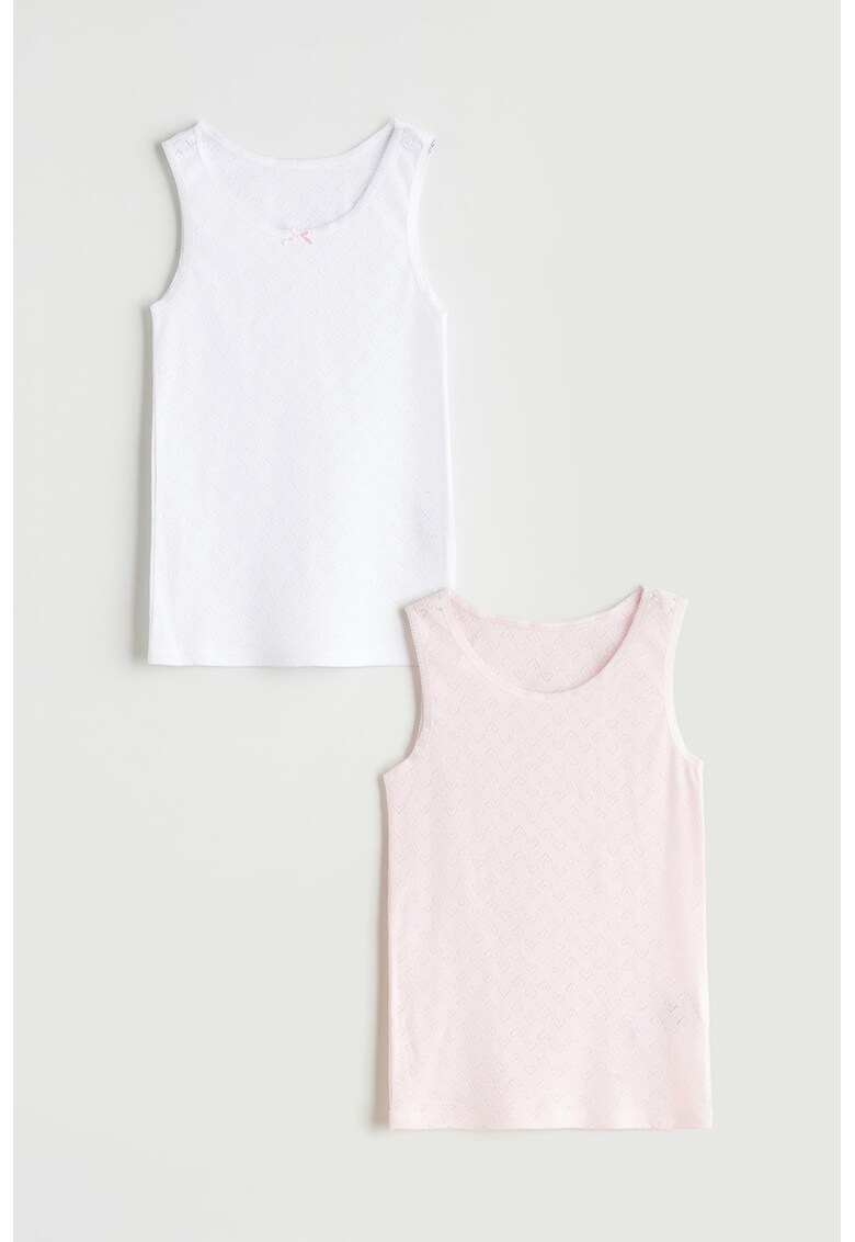 Set de top-uri din bumbac cu model uni - Roz pastel/Alb optic