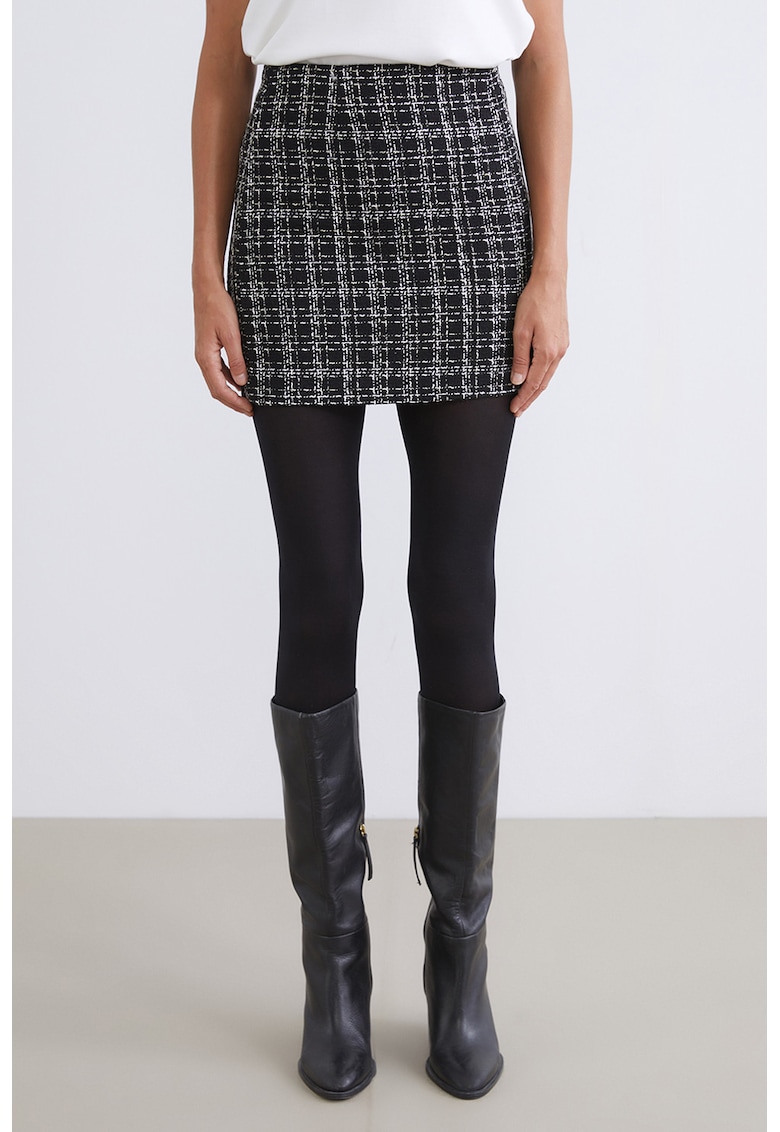 Fusta mini cu model in carouri si aspect texturat