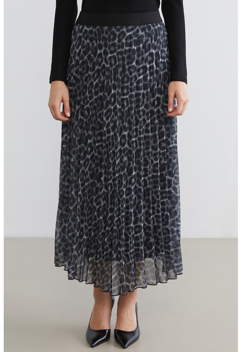Fusta cu animal print - pliuri si banda elastica in talie