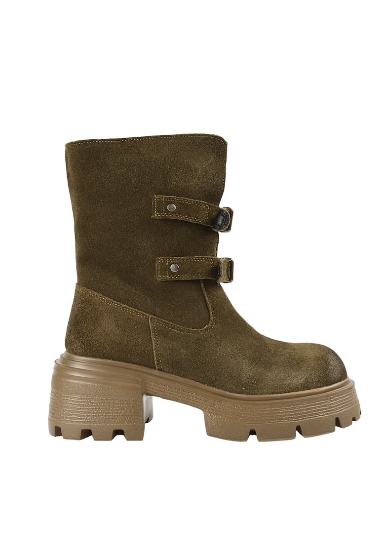 Bocanci casual kaki din piele întoarsă