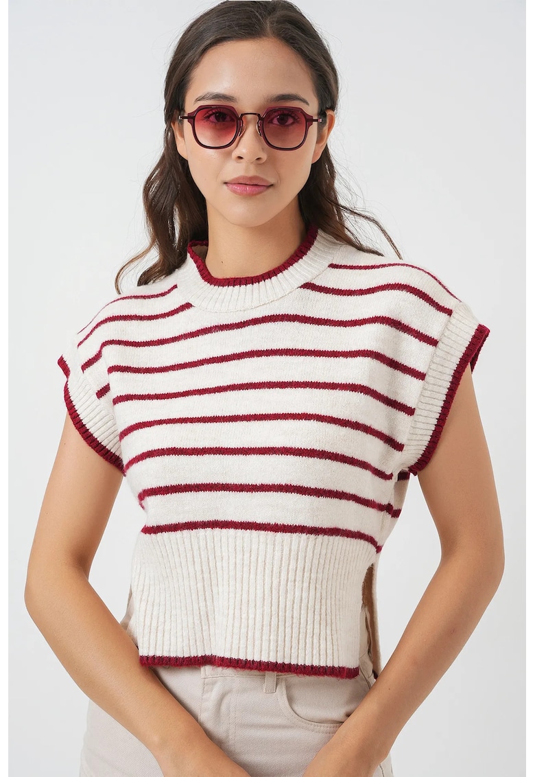 Veste cu pulovere - Femei - Vesta pulover tricotata cu dungi BDART - Rosu Burgund -